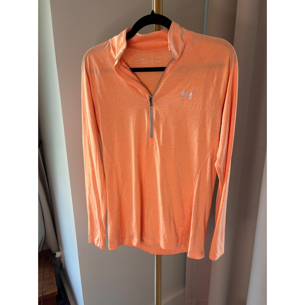 UT Under Armour HeatGear Womens Large Orange Heather Quarter Zip Long Sleeve- L